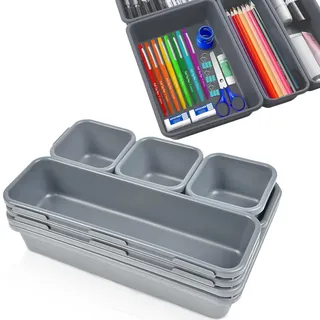 Optiwerk Schubladen Organizer, Hellgrau, Organizer Schublade, Drawerorganizer, Make Up Organizer Schublade Schrankorganizer Bad, Badezimmerorganizer Box, Schminktisch Organizer, Ordnungsboxen