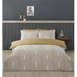 Rapport Home Bettwäsche-Set für Doppelbett, Premium-Polycotton, Bögen, geometrisches Design, Gelb und Weiß, minimalistisch, 3-teilig, bügelfrei, Luxus-Bettwäsche-Set mit Druckknopfverschluss