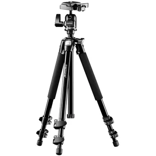 Mantona Basic Scout Max Fotostativ, Kamerastativ bis 160cm große Arbeitshöhe, Kugelkopf, umkehrbare Mittelsäule, ideal für Reisen und Outdoor Fotografie für DSLR Kamera, kompakt leichtes Kamera Stativ