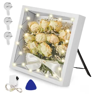 Nizirioo 3D Bilderrahmen 20x20 cm mit Bruchsicherem Acrylglas und LED Lichterkette - Tiefer Bilderrahmen zum Befüllen