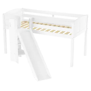 Schönes Spielbett für Kinder mit Rutsche 90x200 Kiefer weiß V-60.21W-09Federleisten - Weiß