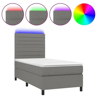 vidaXL Boxspringbett mit Matratze & LED Dunkelgrau 90x200 cm Stoff - Grau