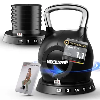 NEOLYMP Kettlebell Set 2-20 kg - 7-in-1 Kettlebell verstellbar für Ganzkörper-Workout Zuhause - Kugelhantel mit robustem Edelstahl-Handgriff für perfektes Schwungerlebnis
