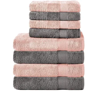 Komfortec Handtuchset 8-tlg. grau/rosa