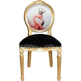Casa Padrino Barock Luxus Esszimmer Stuhl ohne Armlehnen Flamingo mit Krone und mit Bling Bling Glitzersteinen - Designer Stuhl - Limited Edition