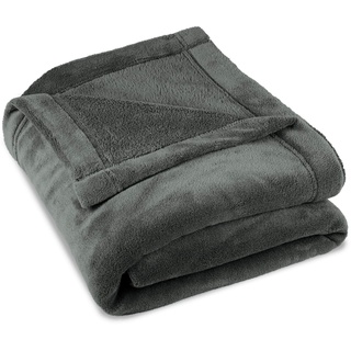 CelinaTex Flauschige Kuscheldecke 150 x 200 cm grau Decke Sofa warm Wohndecke weich Mikrofaser Fleece Oeko-TEX Montreal