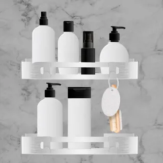 Silber Quadrat Selbstklebend Badezimmer Regal Schwarz Duschkorb Dusche Aufbewahrungskorb Shampoo Aufbewahrungskorb (2 Aluminium Rechtecke)