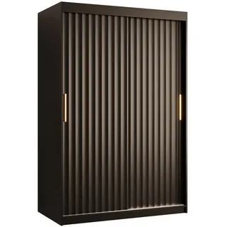 abiks möbel Schwebetürenschrank Schwarz, Kunststoff, Nachbildung, 5 Fächer, 120x200x62 cm Schlafzimmer, Kleiderschränke, Schwebetürenschränke