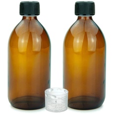 Devitre 2 braune Glasflaschen 500 ml mit Deckel Messbecher und Beschriftungsetiketten