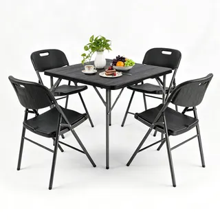 Sekey Garten-Essgruppe PE-Rattan Gartenmöbel-Set für 4 Personen Terrassenmöbel - Schwarz