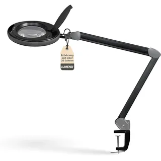 Lumeno dimmbare LED Lupenleuchte 8515SW mit großer 152 mm Echtglaslinse, einstellbare Helligkeitsstufen, geeignet als Arbeitsleuchte, Lupenlampe, Lesehilfe, 5 Dioptrien Schwarz
