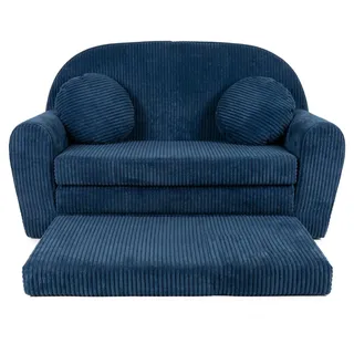 FORTISLINE Kindersofa XXL ausklappbar 96x57x48 cm - Kindercouch aus Cord mit Liegefläche 165 cm, Kinderzimmer Sofa mit 2 Kissen, Abnehmbarer waschbarer Bezug, Oeko-TEX Standard 100 (Dunkelblau)