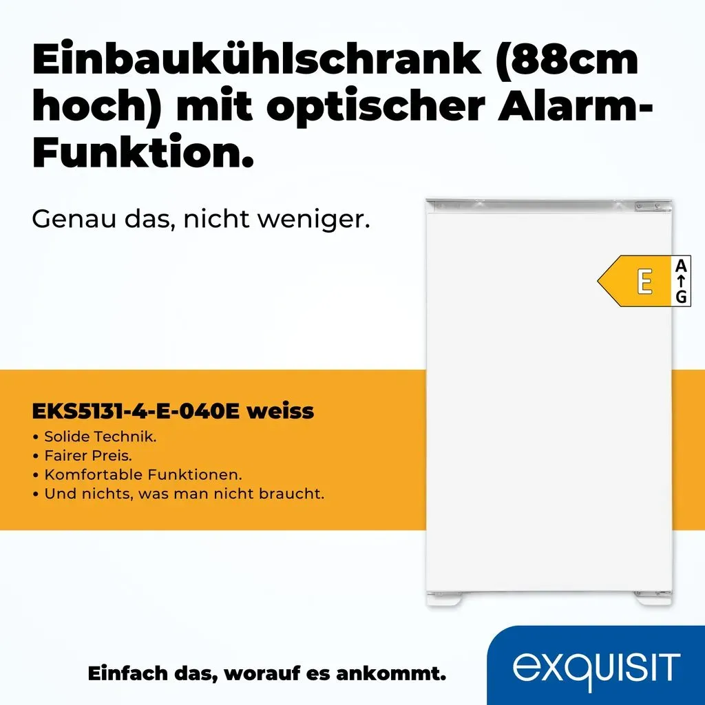 Bild von Exquisit Einbau Kühlschrank EKS5131-4-E-040E | Nutzinhalt: 118 L | Alarm-Funktion | 4-Sterne-Gefrieren | Einbaugerät