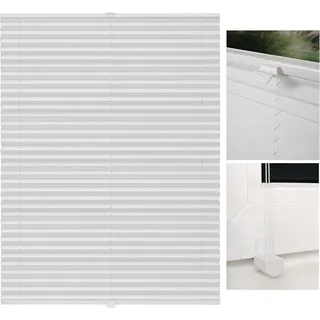 Plissee ohne Bohren mit Klemmfix, Faltrollo und Jalousie als lichtdurchlässiger, blickdichter Sicht- und Sonnenschutz für Fenster und Türen in Weiß, 120x130 cm - Weiß