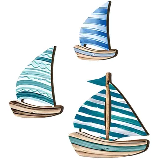 Forreen Segelboot Deko, 3er-Set Maritime Deko,Maritimes Wandobjekt in Form von Segelbooten,Wanddeko Outdoor,Strand-Wanddekor,für Wohnzimmer,Schlafzimmer,Badezimmer,Flur,Ferienhaus,Holzfarbe