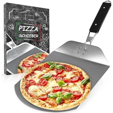 Pizzaschieber Edelstahl für den Grill & Ofen, Pizzaschaufel mit praktischen Einklapp-Griff zum einfachen Verstauen