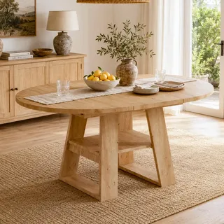 STILVORA Ausziehtisch mit Stauraum und Ablagen, Esstisch 110/150 x 110 cm für 4-6 Personen, Runder Esstisch mit Eichenfarbe - Braun