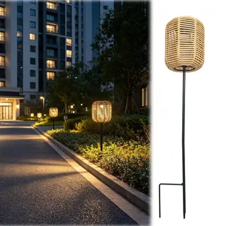Rattan Solarleuchten für Außen, Wasserdichtes Solarstecker für Außen Garten, Solarlampen für Garten Solar Gartenstecker, LED Gartenleuchten Solar für Rasen PatioTerrasse Hof Deko