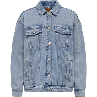 Jeansjacke ONLY CARMAKOMA "CAROCEAN L/S OVERSIZE JKT DNM NOOS", Damen, Gr. 52, blau (light blau denim), Denim/Jeans, Obermaterial: 100% Baumwolle, unifarben, hüftlang, Jacken Jeansjacke
