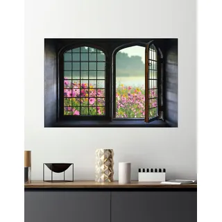 queence Wandsticker »Blumenwiese« Wandsticker, Wandbild, selbstklebend, 3D, Fenster, bunt