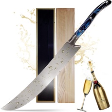Champagnerschwert – Kellnerschwert aus Edelstahl mit Holzsome 42 cm – professionelles Kellnermesser für Hochzeiten und Partys, inkl. edler Geschenkbox (blau)