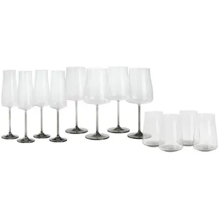 Novel Gläserset , Grau, Transparent , Glas , 12-teilig , 600/400/210 ml , Lfgb , Gläser, Gläsersets