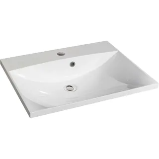 Voleo Waschbecken , Weiß , Stein , 60x14.2x46 cm , Made in Germany , Ab- und Überlaufgarnitur , Badezimmer, Waschbecken & Armaturen, Waschbecken