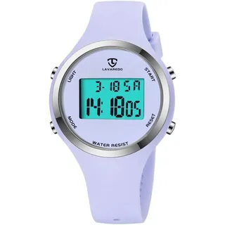 Digitaluhr für Damen mit Wecker,Stoppuhr,LED Licht,Datum-Casual Armbanduhr mit Silikonarmband