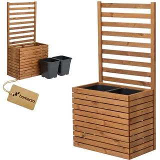 Pflanzkübel mit Rankgitter Spalier mit Pflanzkasten Blumenkasten aus Holz für Garten Balkon Terrasse Hochbeet mit 18L Kunststoff-Pflanzeneinsatz (horizontal-braun, 67x36x55 H130)
