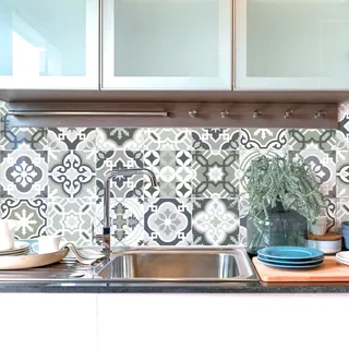 Ambiance Sticker Selbstklebende Wandtattoo Aufkleber, Wanddekoration, Fliesenaufkleber für Badezimmer und Küche Nuances de Gris Oslo - 30 Stück Aufkleber 20 x 20 cm