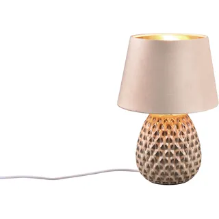 REALITY Leuchten Schreibtischlampe »ARIANA Tischleuchte exkl 1xE27 max60W Höhe 35cm Ø 24cm Nachttischlampe« E27 1 Stk. warmweiß - kaltweiß Struktur Keramik Samt Schirm innen gold,Tischlampe mit Schnurschalter, beige