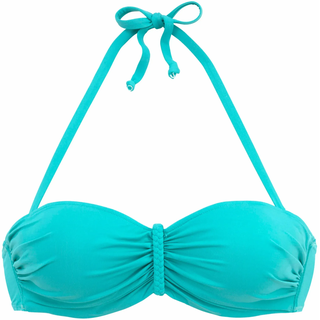 Bügel-Bandeau-Bikini-Top BUFFALO "Happy", Damen, Gr. 34, Cup D, blau (türkis), Microfaser, Polyamid, unifarben, Bikini-Oberteile Bügel-Bandeau-Bikini-Top, mit geflochtenem Detail, Topseller