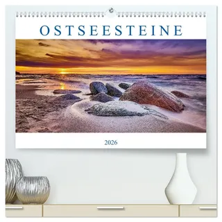Ostseesteine (hochwertiger Premium Wandkalender 2026 DIN A2 quer), Kunstdruck in Hochglanz: Findlinge im Wasser und Sonnenuntergänge an der Ostsee (CALVENDO Natur)