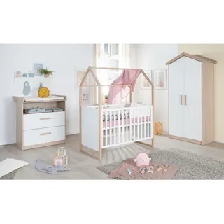 Roba Babyzimmer SET Cabane 3-teilig , Weiß, Eichefarben , Holz , Holz Optik , 2 Schubladen , Rechteckig , 96x190x50 cm , Babymöbel & Kindermöbel, Babyzimmer