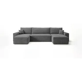 CORNERO Ecksofa mit schlaffunktion CALIFORNIA MINI U-Form dunkelgrau Cord Poso 60 - Schlaffunktion, Bettkasten - Dunkelgrau