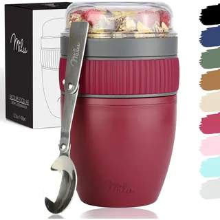 Milu Müslibecher to go 400ml MüsliMax Plastik Joghurtbecher für Müsli I auslaufsicherer Becher mit Löffel für Yoghurt/Porridge (Berry)