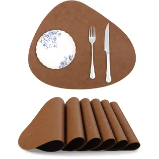 fanquare Leder Tischset in Braun mit Kuhmuster, doppelseitig rutschfest und abwischbar, 6er Set Platzdeckchen in Lederoptik für den Esstisch