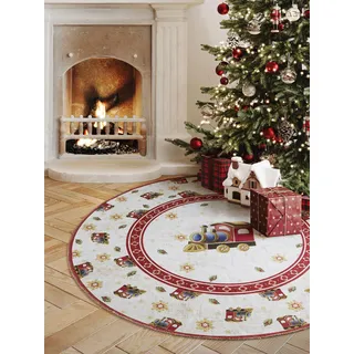 Villeroy & Boch Toy's Delight Limited Edition Christmas Train - Baumrock Weihnachten, Christbaum Teppich Rund, Weihnachtsbaumdecke, Christbaum Decke, Tannenbaum & Weihnachtsbaum - Creme Rot, Ø 160 cm