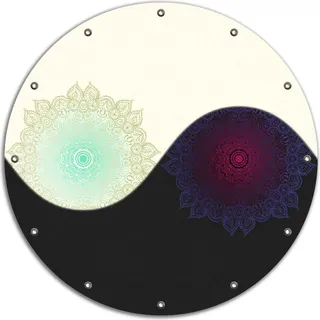 Wallario rundes Outdoor-Poster für Garten oder Balkon, Motiv Mandalas - Yin Yang, 90 cm Durchmesser