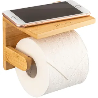 eluno Toilettenpapierhalter, Bambus, zum Kleben , Braun , Holz , 20x4x11.5 cm , Badezimmer, WC Ausstattung, Toilettenpapierhalter