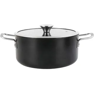 Magefesa Ares Kochtopf, 24 cm, mit zweischichtiger Antihaftbeschichtung, verstärkt mit Emaille-Außenseite, mattschwarz und satinierter Edelstahlbeschläge mit flachem Glasdeckel