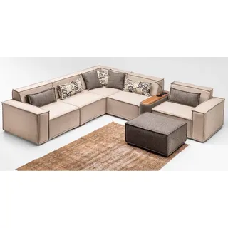 Ecksofa Modulsofa L form Stoffsofa Polstersofa Couch Sofa Beige Modern - Beige