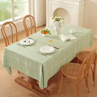 Plenmor Leinen Tischdecke Abwaschbar 180x135cm, Abwaschbar Tischdecken Grün Tischdecke Weihnachten für Küche, Garten, Party, Outdoor