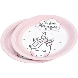 Homéa Rire & Conffetis, Set mit 6 Papptellern, Ø 23 cm, Einhorn, ohne Folie