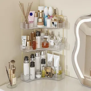Webetop Eck-Badezimmer-Organizer, 3 Etagen, Badezimmer-Arbeitsplatten-Organizer, Regal, Make-up-Organizer für Schminktisch, Parfüm, Ablage für Eckaufbewahrung, Hautpflege, Kosmetik, Kommode, Küche,