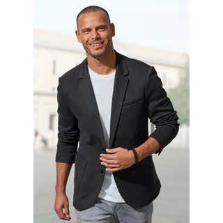 Sakko JOHN DEVIN "aus elastischer Jersey Pikee-Qualität", Herren, Gr. S (44/46), anthrazit, Piqué, Obermaterial: 65% Baumwolle, 35% Polyester. Futter: 100% Polyester, unifarben, regular fit normal, Ärmel mit Ärmelschlitz mit Knöpfen, Sakkos Sakko, lässiges Stretchsakko mit dezentem Muster, Topseller