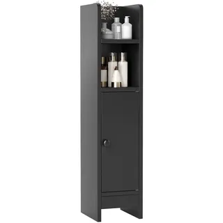 FANTASK Kleiner Badezimmer, Badschrank schmal mit 2 offenen Fächern und 2 Abnehmbarer Ablage, Aufbewahrungsschrank Holz 20 x 18 x 80 cm (Schwarz)