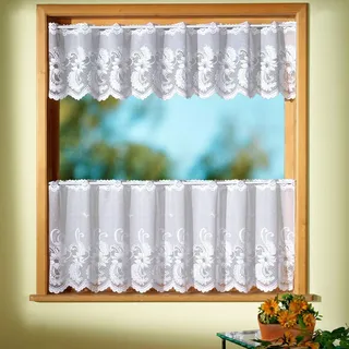 Scheibengardine WECKBRODT "Flensburg Set" Gr. 8, weiß, B:145cm H:50cm, Jacquard, Polyester, Gardinen, Scheibengardine, Bistro, Jacquard,strukturiert, floral, Bordüre, gebogt, Gardine, Store