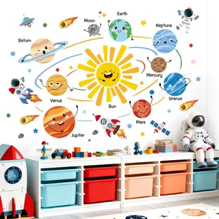 decalmile Wandsticker Kinderzimmer Planeten Weltraum Wandtattoo Sonnensystem Astronaut Raketen Wandaufkleber Junge Babyzimmer kinderzimmer Wanddeko