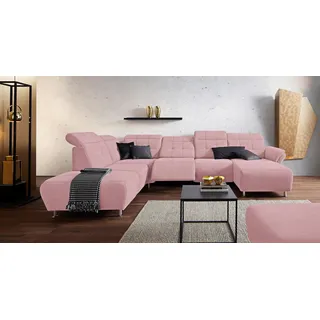 Places of Style Wohnlandschaft »Manhattan U-Form«, 2 Sitze mit elektrischer Relaxfunktion, verstellbare Armlehnen, rosa